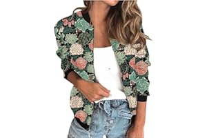 FTRGHNY Chaquetas para mujer de manga larga con estampado floral y cremallera corta