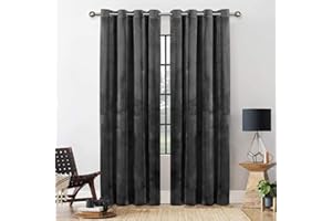 Yorkshire Bedding Grey Blackout Curtain 66 x 72 Room Darkening Eyelet Crushed Velvet Curtains for Bedroom Decor Window Curtains + Tie Backs (168cm x 183cm)