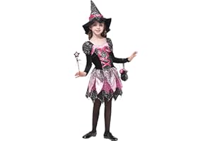EOZY Déguisement Petite Sorcière Fée Fille Halloween Costume Cosplay Robe Tutu Enfant Baquette Magique