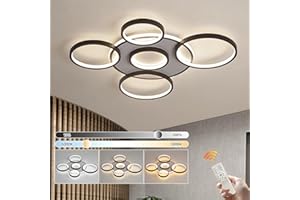 YYUTLUO Lámpara Techo LED Moderna, Ø85cm Lámpara Multicírculo Negra, 86W Regulable Continuo 3000-6000K, Lámpara Redonda De Metal + Acrílico, Dormitorio Sala Niños Oficina Estudio Cocina (6 Anillos)