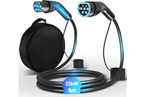 ‎LVWIT LVWIT-Typ 2 Ladekabel 22kW 5M 3-Phasig mit Tasche für E-Auto mit Typ 2 - Mode 3 Ladekabel Elektroauto Typ 2-32A ladekabel typ 2 kompatibel mit Model 3/S/X/Y, i3, ID.3/4, E-Tron, IONIQ 5, ZOE