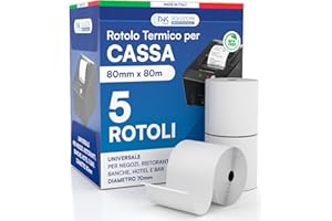 DNK TRADE Rotoli Termici 80x80 di Alta Qualità per Registratori di Cassa, Carta Termica Omologata, Confezione da 5 - Compatibili con Nexi, Axerve e Ingenico (5)