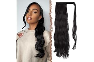 FESHFEN Coleta Postiza Rizada Pelo, 60 cm Largo Ondulado Wavy Ponytail Extension Negro Natural Cola de Caballo Extensiones Clip Postizos de Pelo Rizado para Mujeres