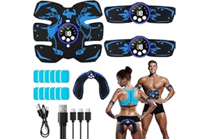 MEXLYCA EMS Muscle Stimulator, ABS Trainer, Abdominal Muscle Toner Electronic Workout Home Fitness Device with 8 Modes,29 Intensities,4 Machines,4 Patches,12 Gel
