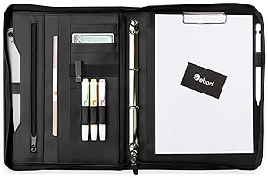 Vebon® Teczka konferencyjna A4 "Berlin" I zamek błyskawiczny + podkładka z klipsem I teczka konferencyjna + torba na laptopa I dodatkowe miejsce do przechowywania I czarna I sztuczna skóra, czarny,