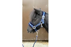 Equipride Horse Print Faux Lined Nylon Headcollars with Matching Lead Rope Navy (Pony)