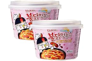 VMART Samyang Carbonara Tteokbokki 179g (Pack of 2) - Hot Chicken Flavour Buldak Rice Cakes Topokki Korean Food