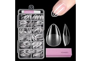 Nageltips für Gelnägel, Venares 120 Stück Kurze Mandel Künstliche Nägel Set 11 Größen Gelnägel Nageltips mit Kleber Nagelpuffer Block