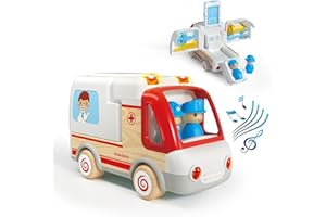 Wanborns Autos, Spielzeug für Kleinkinder im Alter von 2, 3, 4 und 5 Jahren, Krankenwagen mit Ton und Licht, Frühlernspielzeug, Kunststoff- und Holzfahrzeuge, Arztset für Kinder