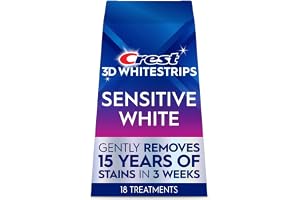 Crest 3D Whitestrips Sensitive At-Home Tandblekningskit, 18 behandlingar, tar försiktigt bort 15 års fläckar, vapen vitesträns, tandblekningskit