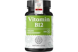 ‎NATURE LOVE Nature Love Vitamin B12-180 Tabletten - 500 µg pro Tablette - Beide aktiven Formen (Adenosyl- & Methylcobalamin) & Depotform - Ohne synthetische Zusätze, hochdosiert, vegan, laborgeprüft