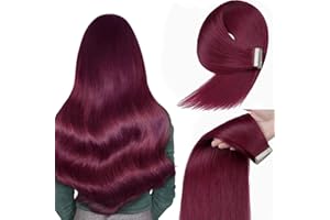 YDDM Extension Capelli Veri Biadesivo 20pcs 50cm 50g Rosso borgogna extension biadesive capelli veri Tape In Extension Capelli Veri Extension Adesive Capelli Veri(20inch,99JA#)