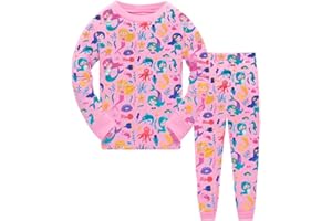 QHKEPW Girls Pyjamas Unicorn Dinosaur Mermaid Cat Rainbow Butterfly Flamingo Kids Toddler Pjs Sets Cotton Long Sleeve Sleepwear 2 Piece Clothes Outfits Winter Nightwear 1-7 Years