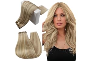 RUNATURE Extensiones Weft Cabello Humano 12"/30cm Weaving Extension de Pelo Natural Cortina #18AP60 Rubio Ceniza Highlighted Rubia Platino Tejido Extensiones de Humano Hair 70g
