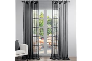Topfinel Visillo Cortinas Translúcidas sólido netas Visillos Paneles para Ventanas niños Habitaciones Gasa Negro de Ojetes,140 Anchura x 200cm Longitud 1 par