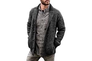 YAODAMAI Cardigan Uomo Autunno e Inverno, Tinta Unita, Manica Lunga, Maglione in Maglia Sottile, Cappotto, Maglione con Revers alla Moda