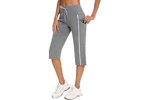 Totatuit Damen 3/4 Jogginghose Sommer Yoga Trainingshose Baumwolle Sporthose für Sport und Freizeit Fitness Activewear Leggings Sport & Outdoor Hosen mit Tasche