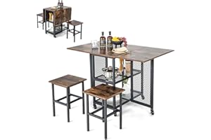 ‎SOARS SOARS Esstisch Set, Klappbarer Küchentisch mit 2 hockern, Esszimmertische ausziehbar mit Rollen, 2 Regalen, Metallgestell, Klapptisch für 2 Personen, Essgruppe für kleine Räume