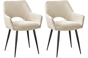 JIJIAN Set of 2 Dining Chairs, Upholstered Armchair with Arms with Backrest and Black Metal Legs for Living Room, Restaurant, Kitchen (Beige)