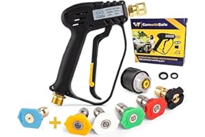 COMWITHSAFE Pistolet de Lavage Haute Pression avec 6 buses 1/4"- Pistolet de Nettoyage 4000 PSI pour Voiture - Interface M22(14mm), Adaptateur compatible Karcher K1-K7, 2 filtres eau et guide inclus