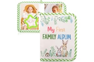 GHSHANOG Baby Photo Album, Soft Cloth Infant Photo Book Holds 17 6inch Photos,Lion Toddler Memory Book with Safety Mirror,My First Year Photos Album for Family Newborns Toddlers Baby Shower (Green)