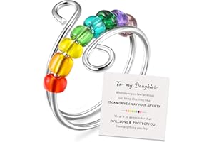 HERDEAR Emaille Angst Ring Edelstahl Verstellbarer Zappelring Offener Ring mit Perlen Anti Stress Zappeln Spinner Ringe mit Mehrfarbigen Perlen für Damen Herren Angst Linderung (Stilvoller Stil)