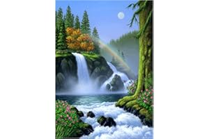 MXJSUA Kit de pintura de diamante para adultos, cascada blanca, con diamantes de imitación, bordado de punto de cruz, suministros de manualidades, lienzo para decoración de pared, 30 x 40 cm