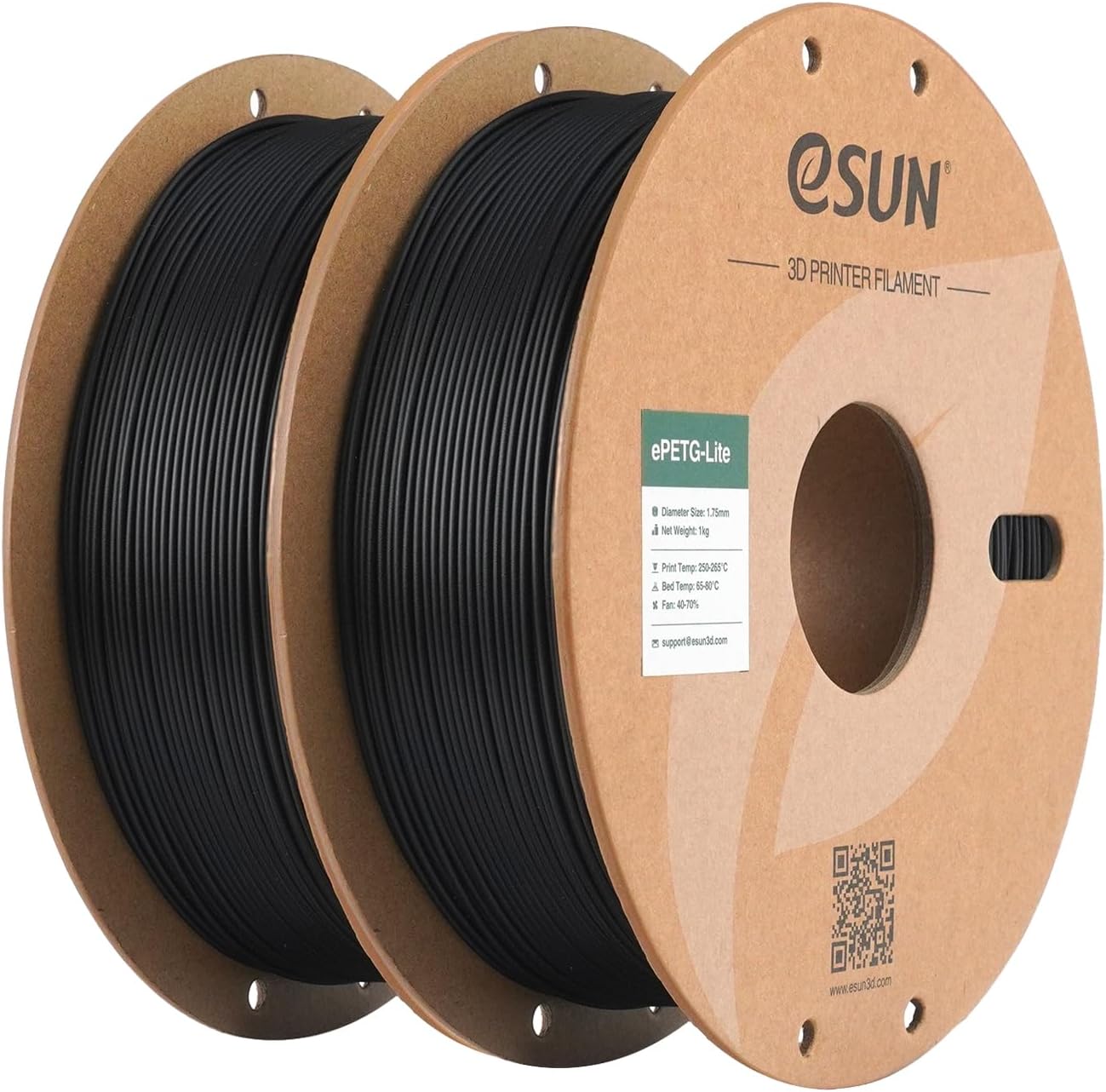 eSUN Filament PETG de 1,75 mm, filament PETG haute ténacité 2kg Noir | Haute résistance et durabilité. Précision +/- 0,03 mm. Excellente résistance aux intempéries pour les pièces utilitaires.