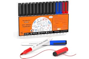 Shuttle Art Pennarelli Lavagna Bianca Cancellabile, 15 Pack 3 Colori Pennarelli Lavagna Magnetica, Pennarelli Cancellabili Punta fine, Pennarello Bianco per Lavagne Bianche(11 Neri 2 Blu 2 Rossi)