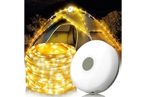 FUFRE Łańcuch świetlny kempingowy, zwijany, wodoszczelny, przenośny łańcuch świetlny LED, 10 m, ładowany przez USB, łańcuch świetlny na zewnątrz, na kemping, podwórko, dekoracja świetlna (10 m, ciepłe