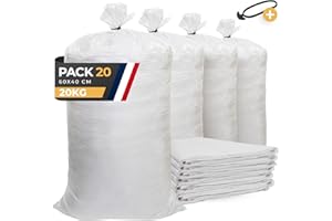BIBODU Sac a Gravat (20 UNITÉS) | 40 x 60 cm - Capacité 20 Kg | Sac a Gravats Chantier en Polypropylène | Parfait pour le Chantier, Gravier, Sable, Feuilles