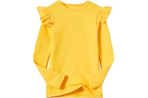 Beganly Maglietta a maniche lunghe da ragazza, in cotone a costine, elasticizzata, basic, calda, girocollo