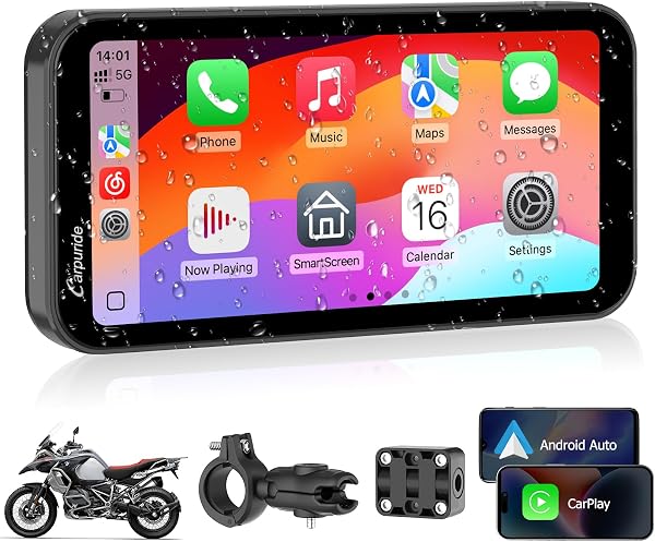 Carpuride W603 Pantalla Carplay para Motocicleta, CarPlay Inalámbrico y Android Auto para Moto, Control Remoto, Pantalla Táctil Impermeable de 6,3", Audio BT, Navegación GPS, Siri, Asistente de G00gle - 1