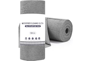 TIDEVAN Lot de 50 chiffons en microfibre sur rouleau, 30 x 30 cm, réutilisables, non pelucheux, lavables et réutilisables, pour voiture, maison et cuisine, gris foncé