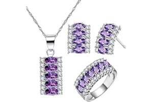 Uloveido Platinum Plated Oval Cut Cubic Zirconia 7 Stones Necklace Earrings and Ring Half Moon Party Jewellery Set T502