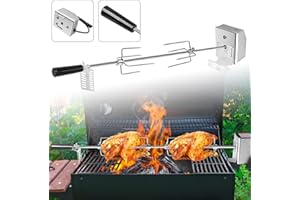 AufuN Zestaw szpikulców do grilla silnik stal nierdzewna, grill gazowy szpikulec 107 cm, z 4 szpikulcami do mięsa, 220 V - 240 V elektryczny szpikulec obrotowy, dla podróży, kempingu