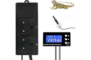 XIEHUZA Digital Dimming Thermostat, Day & Night Timer Reptile Temperature Controller, PID Dimmer Thermostat Socket for Incubation, Heat Lamp, Terrarium, Aquarium with Waterproof Sensor Probe