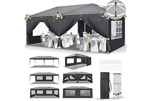 LEADZM Pavillon 3x6m,EIN klick Verriegelung,Faltpavillon,Wasserdicht,Winterfest,Höhenverstellbar,UV Schutz 50+,Gartenzelt,Partyzelt,Stahlrahmen,mit 6 Seitenteilen,für Garten,Party,Camping Dunkelgrau