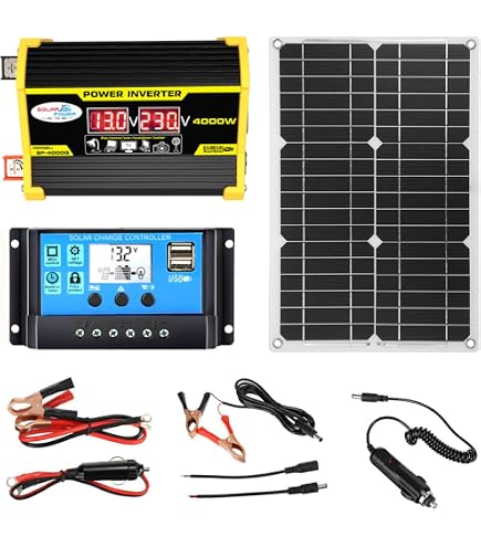Kit D'alimentation Solaire Complet 18W 12V - Panneau Solaire + Contrôleur 30A 300W + Onduleur DC/AC - Pour Camping, Jardin, Secours - Ports USB Inclus - 8