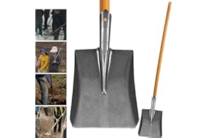WY8 Garden Shovel Heavy Duty Multifunctional Digging Spade with Wooden Handle for Landscaping, Gardening, Ice Scraper, Snow Shovel Contractor, DIY, Trenching, Outdoor Tasks (Square Shovel)