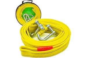 Feeziloe Correa de cuerda de remolque de alta resistencia de 13 pies de largo, 4,989.5 kg (4Maters 5 toneladas), con dos ganchos de anillo en D de seguridad, cuerda de cabrestante para remolque de
