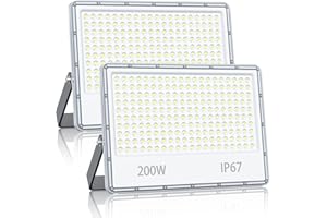 YIQIBRO LED Security Lighting Floodlight 200W - 20000LM IP67 Waterproof Outdoor Flood Lights Mains Powered, 7000K Cold White Outside Lights Mains Powered for Garden, Patio, Yard(2 Pack)