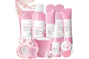ALTHERONA Sakura Gesichtspflege Skincare Set 10pcs, Pflegeset Damen Skin Care, Feuchtigkeit Geschenke Set für Frauen Hautpflege, Beauty Set Teenager Mädchen mit Reiniger, Creme, Serum, Toner, Augenserum, Mask