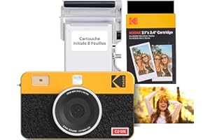 KODAK Mini Shot 2 Retro 4Pass Appareil Photo instantané 2 en 1 avec imprimante Photo (5,3 x 8,6 cm) et 1 Paquet de 38 Feuilles (8 Feuilles initiales + Paquet de 30 Feuilles), Jaune