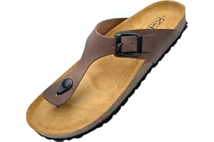 GONKOS®, Sandali in pelle, Sottopiede anatomico in sughero, Vera pelle, Sughero naturale, Fibbia regolabile, Infradito unisex, Suola antiscivolo in EVA, Sandalo di qualità Made in Spain