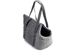 BOUTIQUE ZOO Hundetasche - Grau (Minky), M bis 10 kg - Tragetasche für kleinen und mittleren Hund, Welpen, Katze
