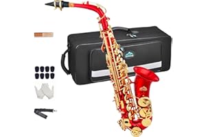 EASTROCK Saxophone Alto E Plat en Laiton Laqué Doré, Mi Bémol pour Débutants et Étudiants, avec Étui, Tapis (Rouge)
