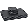 Argon Tableware 12 Piece Rectangular Slate Placemats & Coasters Set - Black Natural Stone Dinnerware Plate Placemats Drink Mats for Kitchen, Home, Bar, Restaurant, Weddings, Events