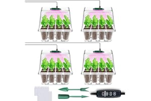 YAUNGEL Zimmergewächshaus Anzuchtkasten mit Pflanzenlampe, 4 Stück Mini Gewächshaus Anzucht Set mit Timing-Controller einstellbare Helligkeit, verdicken Gewächshaus, Transparent