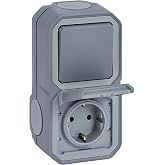 LEGRAND, Plexo New 069746L Universal On/Off Switch 1 Pin and Contact Protection Socket SL with Flip Cover IP44-IK07 (Plug) IP